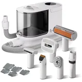 fudajo Haustier Pflegeset weiß, 6 in 1 Multifunktion Schermaschine, Tierhaarschneidemaschine mit Staubsauger, Pflege Paket für glänzendes Fell
