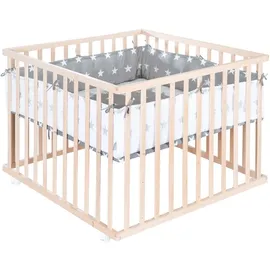 roba Laufgitter 100 x 100 cm Little Stars - Laufstall inkl. Schutzeinlage & Rollen - Baby Krabbelgitter aus Holz natur
