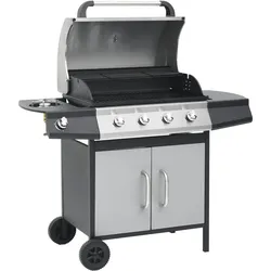 vidaXL Gasgrill 4+1 Flammen Schwarz und Silbern Stahl & Edelstahl
