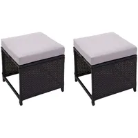 Mendler 2er-Set Poly-Rattan Hocker HWC-G16, Gartenhocker Sitzhocker, Gastronomie ~ schwarz, Kissen hellgrau