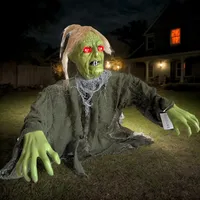 Gruselige Halloween-Dekorationen für den Außenbereich – Halloween-Animatronic Zombie, Bodenbrechende Dekoration, Requisite mit leuchtenden Augen, Urlaubsgeist, Outdoor-Pfähle, für Friedhof, Rasen, Hof