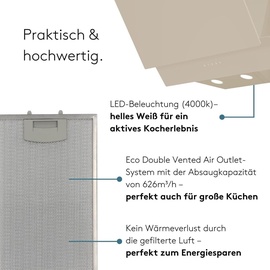 Wiggo A642 Dunstabzugshaube 60cm kopffrei I Abluft Umluft Dunstabzug 626m3/h - Touch-Display 4 Stufen I Energieeffizienzklasse A Schräghaube inkl...