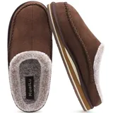 KuaiLu Hausschuhe Herren Memory-Schaum aus Warme Bequeme Plüsch Futter Männer Clog Pantoffeln Handgemachte Stitch Suede Slip-On Kuschelschuhe mit Komfort stützend Drinnen Draussen Braun Größe 47 - 47 EU