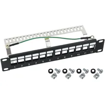 HMF 63346 STP Keystone-Patchpanel 10 Zoll 1 HE 12 Ports RJ45 Geschirmt Schwarz