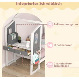 Costway Hausbett 90 x 200 cm Kiefer weiß grau