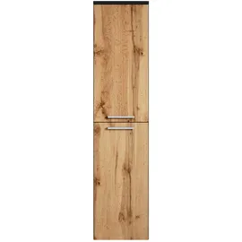 Badplaats Saturnus Hochschrank 35 x 130 cm Schwarz/Eiche Holz
