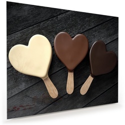 Primedeco Glasbild Wandbild Schokoladeneis in Herzform mit Aufhängung, Süsses braun 100 cm x 80 cm