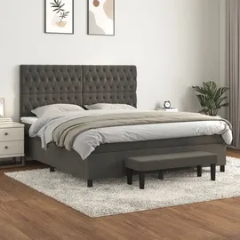 vidaXL Boxspringbett mit Matratze Dunkelgrau 180x200 cm Samt - Grau