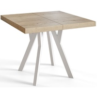 Quadratischer Esszimmertisch RICO, ausziehbarer Tisch, Größe: 100-200X100X77 cm, Wohnzimmertisch Farbe: HALIFAX, mit Holzbeinen in Farbe Weiß