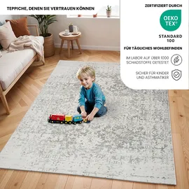 livabliss Teppich LIVABLISS "SYRACUSA", grau, B:140cm H:12mm L:200cm, Kunstfaser, Teppiche, Teppich, Kurzflor Orientteppich, Wohnzimmer, Schlafzimmer, Orange