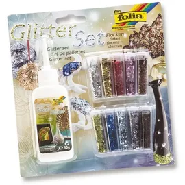 Folia 589 Glitterset - Flocken, 10 farben sortiert, inkl. Deko-Kleber