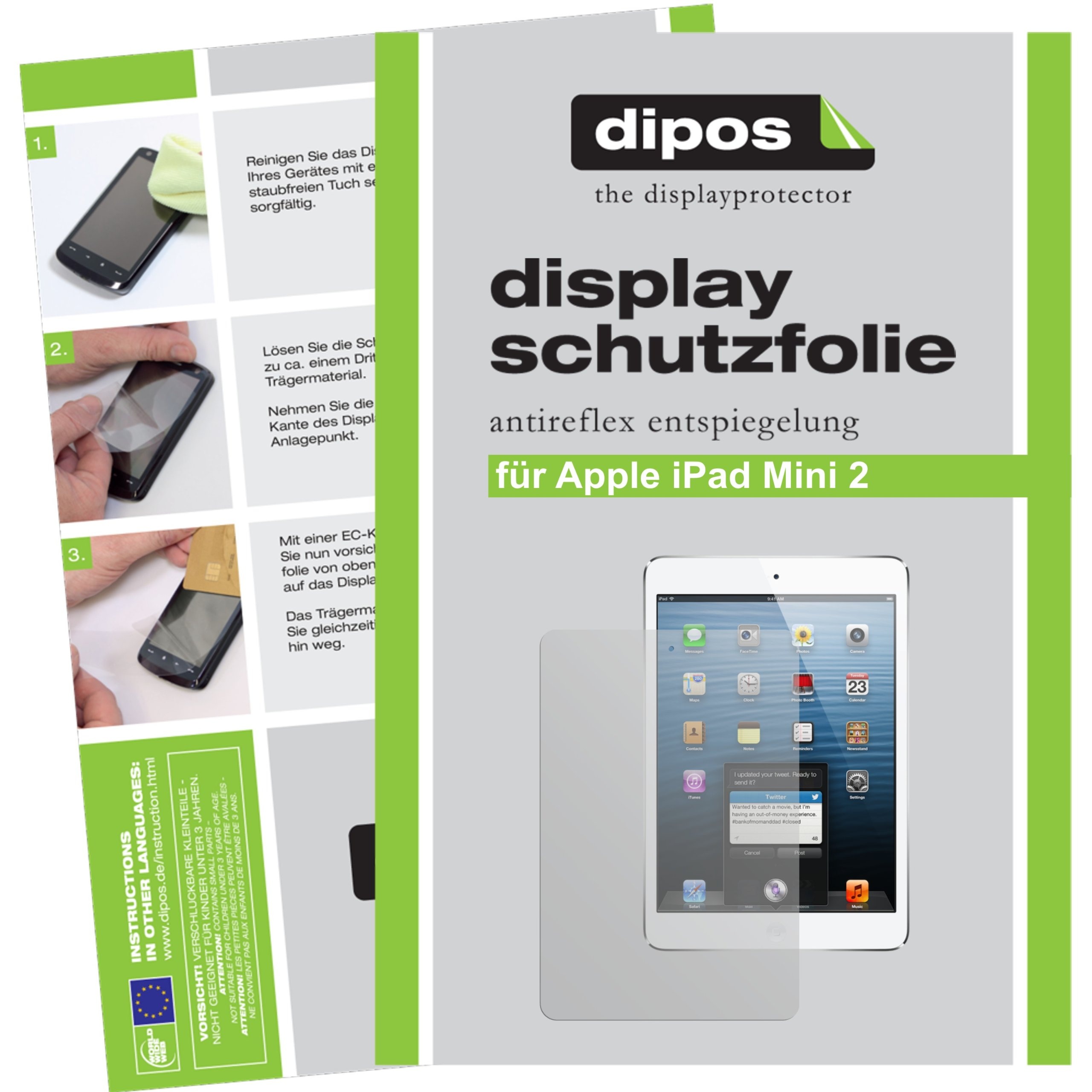 dipos I 2X Schutzfolie matt kompatibel mit Apple iPad Mini 2/3 Folie Displayschutzfolie
