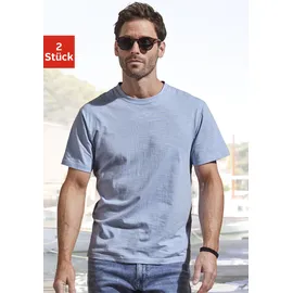 John Devin T-Shirt »mit Slub-Garn Struktur« Packung, 2er-Pack, 2 Stk. aus leichter, strukturierter Baumwollqualität - im 2er-Sparpack Gr. M (48/50), offwhite/hellblau, , 65119645-M