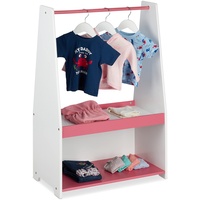 Relaxdays Kleiderständer Kinder, Kleiderstange & 2 Ablagen, HxBxT: 90 x 60 x 30 cm, Garderobe Kinderzimmer, weiß/rosa