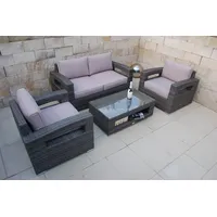 NORDLAND Premium Gartenmöbel Set Polyrattan 4 Personen inkl. Glasplatte Tisch Sessel 2-Sitzer Sofa,Aluminiumgestell und Allen Sitzkissen/Polstern - Sitzgruppe