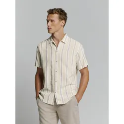 Langarmhemd NO EXCESS "No Excess Leinenhemd", Herren, Gr. L, Normalgrößen, beige (beigemeliert), 51% Leinen, 49% Baumwolle, casual, regular fit, Hemden