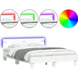 vidaXL Bettgestell mit Kopfteil LED-Beleuchtung Weiß 140x200 cm