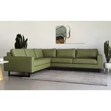 PLACES OF STYLE Ecksofa »Pinto, XXL, 250/290 cm, langer Schenkel, Ottomane«, Cord, Chenille, Lederoptik, mit Keder, Metallfüße, Wellenunterfederung grün