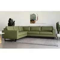 PLACES OF STYLE Ecksofa »Pinto, XXL, 250/290 cm, langer Schenkel, Ottomane«, Cord, Chenille, Lederoptik, mit Keder, Metallfüße, Wellenunterfederung grün