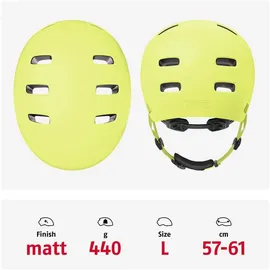 ABUS Fahrradhelm XOXO - Cityhelm im Skater-Look - Helm für Skateboard, Fahrrad, Scooter - mit optimiertem Kinnpolster - für Jugendliche und Erwachsene - Größe L, Mono gelb