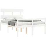 Seniorenbett mit Kopfteil Weiß Massivholz - Weiß