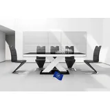 Design Esstisch HE-888 Schwarz Hochglanz/Weiß Hochglanz ausziehbar 160 cm bis 210 cm Esszimmertisch für bis zu 10 Personen Hochglanz Funktionstisch modern vielseitig Esszimmer erweiterbar zeitlos