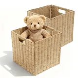 Aufbewahrungskörbe, 2PCS Korb Geflochten Küchenkorb mit Tragegriffen Faltbar Seegras Regalkorb Organizer Multifunktionaler Regalkörbe für Küche Badezimmer Schlafzimmer - 28 * 28 * 28cm