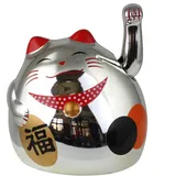 Superfreak Glückskatze - Maneki-Neko - rundliche Winkekatze 8 cm - Silber