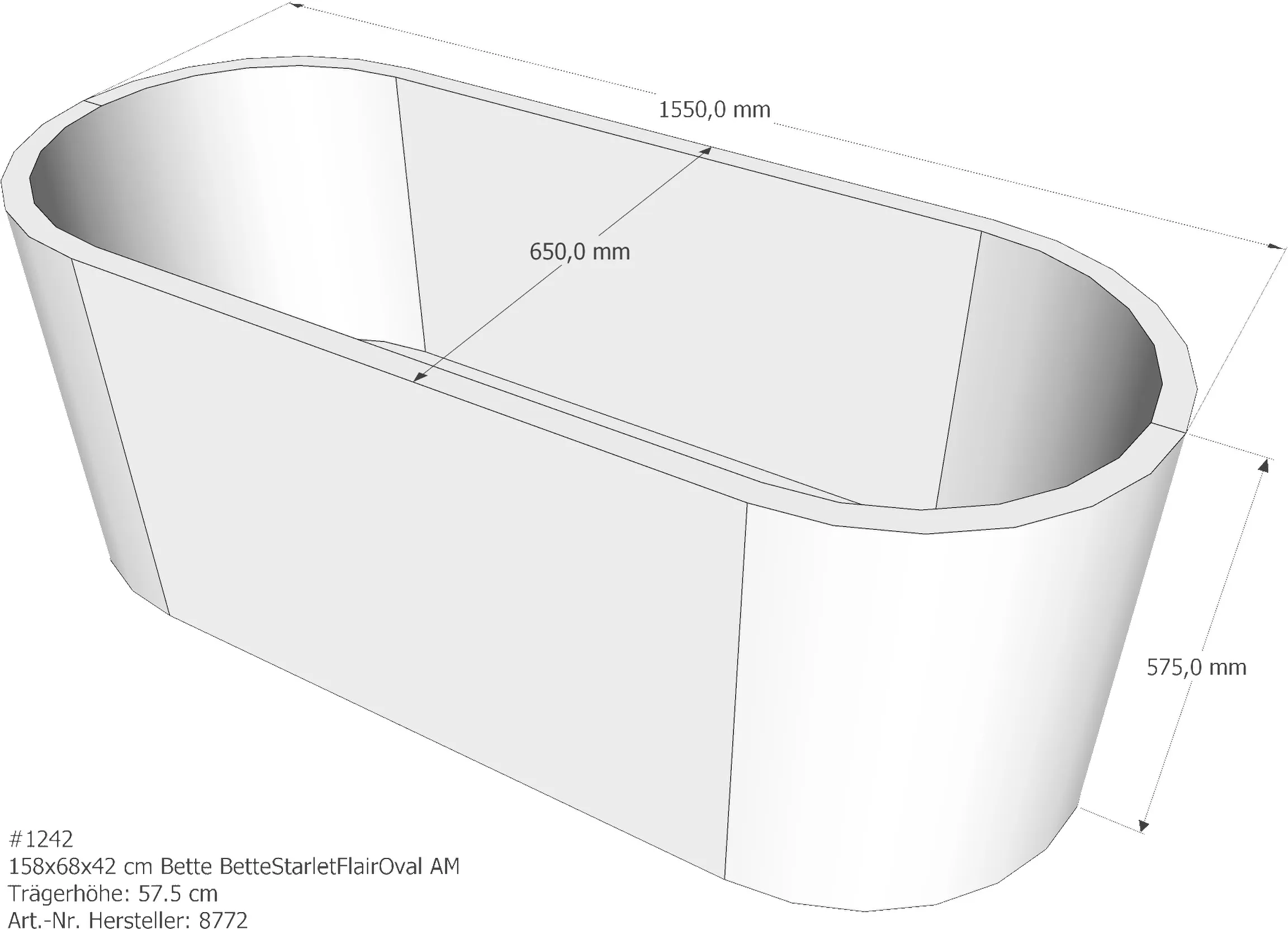 Badewannenträger für Bette StarletFlairOval 158 × 68 × 42 cm