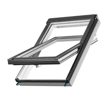 Dachfenster Set für FAKRO | Kunststoff Schwingfenster 55 x 78 cm | Fenster aus PVC mit 2-fach Verglasung und regulierbarem Lüfter | inkl. Eindeckrahmen Bitumen (bis 10mm) + Dämm- und Anschluss-Set