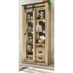 Vitrine "Stove" in Used Wood hell und anthrazit Vitrinenschrank 93 x 201 cm
