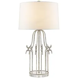 Tischlampe Stella mit 1 Flamme, Antik-Silber mit cremefarbenem Schirm