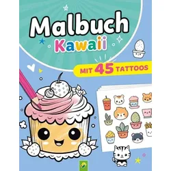 Malbuch Kawaii mit 45 Tattoos