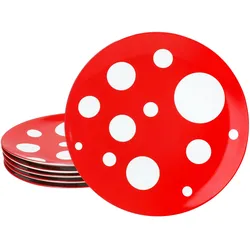 6x Pula rot Speiseteller Ø27cm Porzellan 6 Personen Platte groß Essteller Punkte