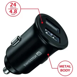 Swissten CL Adapter 2x USB 4.8A Metall schwarz