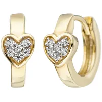 Jobo Paar Creolen JOBO, gelb (gelbgold 375), Ohrringe, Damen, Gelbgold 375, Herz 375 Gold mit Zirkonia