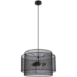 Hängeleuchte, Metallgeflecht, rund, schwarz matt, H 120 cm