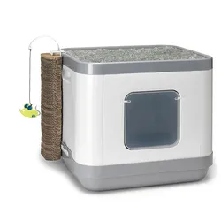 KARLIE Katzentoilette Cube II | mit Aktivkohlefilter & Bett | 3-in-1 Katzenhaus