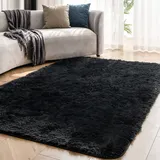 OMERAI Teppich Wohnzimmer Großer Teppich Super weicher Schlafzimmer Teppich waschbarer Teppich antirutsch Teppiche Kunstpelz Teppich Teppiche Gegend (Schwarz,120 * 180cm)