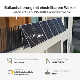 sunshare Balkonhalterung für Ray Lite Solarpanels - wetterfest, verstellbar, Aluminium