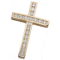JOBO Kreuzanhänger Anhänger Kreuz, 585 Gold mit 18 Diamanten gelb|goldfarben