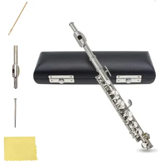 C Flute Piccoloflöte Edelstahl Schülerflöte Piccoloflöte Kupfer Instrument C Querflöte Piccolo Vernickelt Querflöte Flöte Set mit PU Lederbox Reinigungstuch Stab für Anfänger Übungen Geschenk