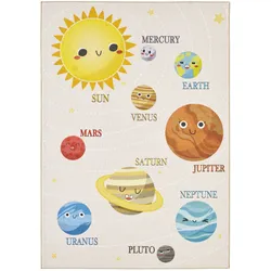 Teppich Kinder Flachgewebe Galaxie-Motiv Polyamid rutschfest Kinderzimmer Beige Rechteckig 120x170 | Kadima Design