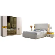 JV Möbel Komplettes Schlafzimmer Set Bett, Kleiderschrank Nachttische, 4tlg