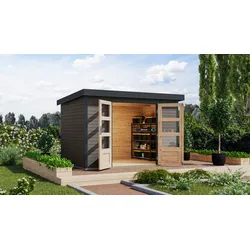 Gartenhaus KARIBU "Jupiter 4 B", terragrau, anthrazit, ohne Fußboden, Holz, Stahl, Gartenhäuser, in verschiedenen Farben