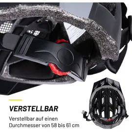 Dunlop Fahrradhelm Verstellbar von 58 bis 61 CM - Größe L - mit LED-Beleuchtung 3 Lichtmodi - Schwarz