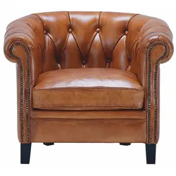 Casa Padrino Luxus Chesterfield Echtleder Sessel Hellbraun / Schwarz - Echtleder Möbel