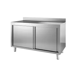 Gastro-Inox Arbeitsschrank mit Schiebetüren, und Aufkantung 1400x700x880m