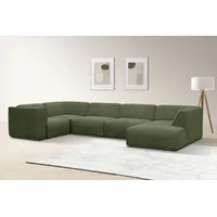 Raum.Id Wohnlandschaft Merid U-Form, jederzeit durch Module erweiterbar, B/T/H: 367/206/70 cm«, Samtcord Ottomane rechts grün