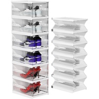TIDYAVE Schuhboxen aus transparentem Kunststoff, stapelbar, einfache Installation, All-in-One-Schuhbox mit Türen, 6 Ebenen, faltbar, platzsparend, für Schrank, Eingangsbereich, Behälter